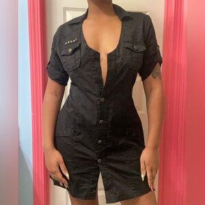 Vintage Y2K Black Cargo Mini Dress 🖤🪖